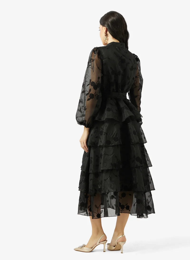 خزانة Tiered Dress With Sheer Sleeves